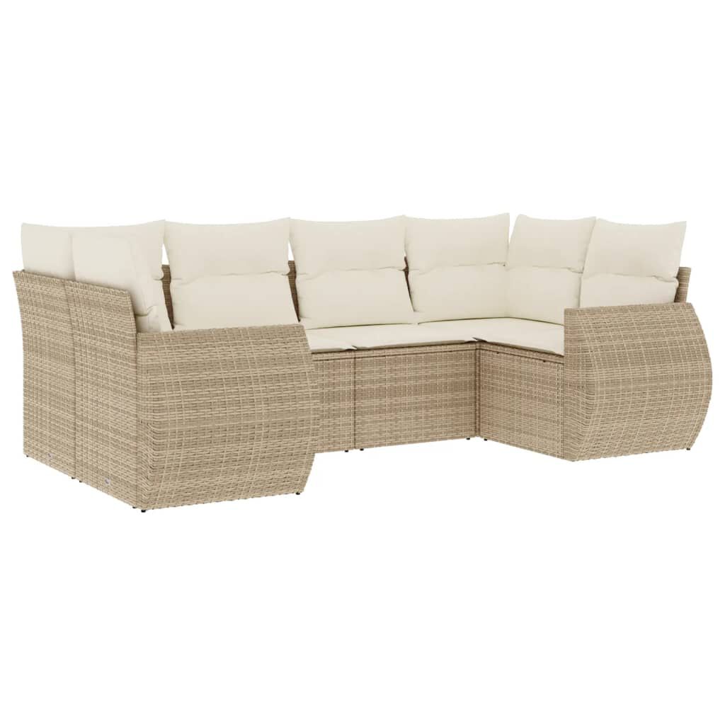 vidaXL 6 Piece Garden Sofa Set with Cushions Beige Poly Rattan
