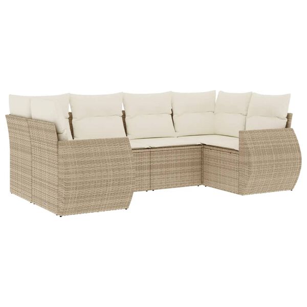 vidaXL 6 Piece Garden Sofa Set with Cushions Beige Poly Rattan