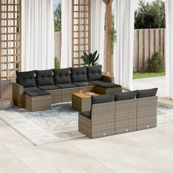 vidaXL 11 Piece Garden Sofa Set with Cushions Grey Poly Rattan