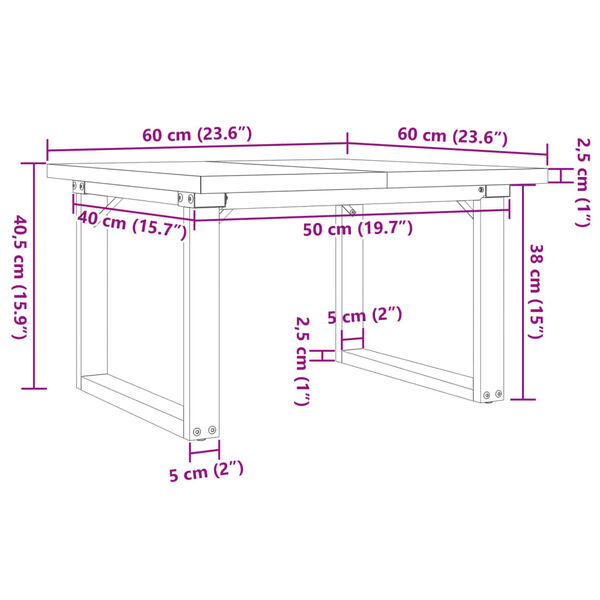 vidaXL Coffee Table O-Frame 60x60x40.5 cm Solid Wood Pine and Steel