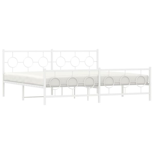 vidaXL Metal Bed Frame without Mattress with Footboard White 193x203cm