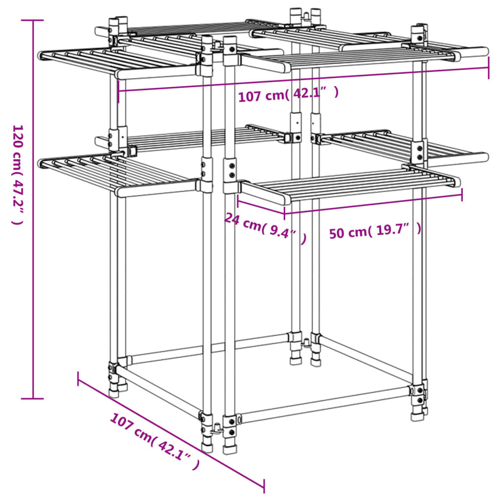 vidaXL Laundry Drying Rack 107x107x120 cm Aluminium