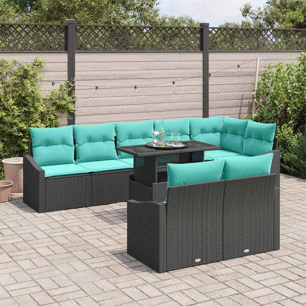 vidaXL Garden Sofa Set with Cushion 9 pcs Black and Turquoise