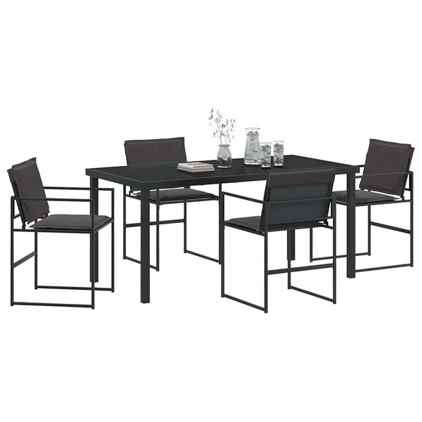 vidaXL Garden Dining Set 5 pcs Black Powder-Coated Steel