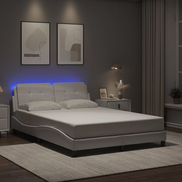 vidaXL Bed Frame with LED without Mattress "Zadar" White 137x190 cm
