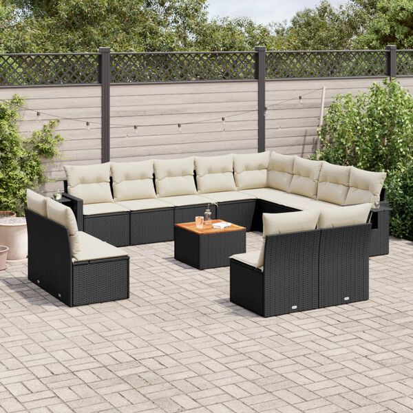 vidaXL 13 Piece Garden Sofa Set with Cushions Black Poly Rattan