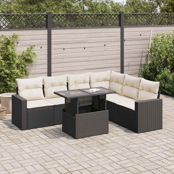 vidaXL 7 Piece Garden Sofa Set with Cushions Black Poly Rattan