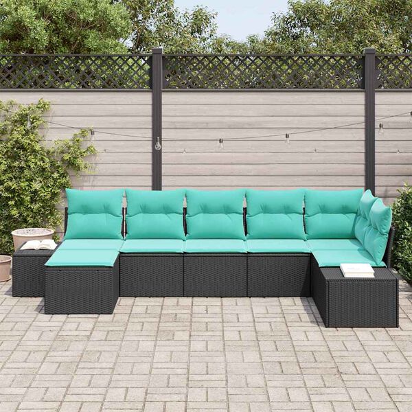 vidaXL Garden Sofa Set 7 pcs Black and Turquoise Poly Rattan