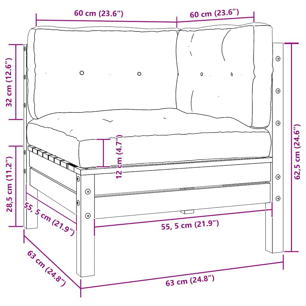 vidaXL 2-Seater Garden Sofa with Grey Cushions Solid Pinewood