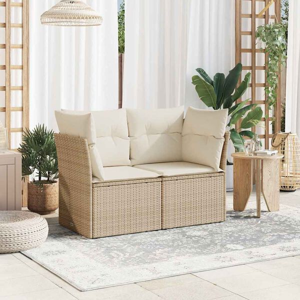 vidaXL Garden Sofa with Cushions 2-Seater Beige Poly Rattan
