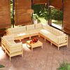 vidaXL 10 Piece Garden Lounge Set with Cream Cushions Solid Pinewood