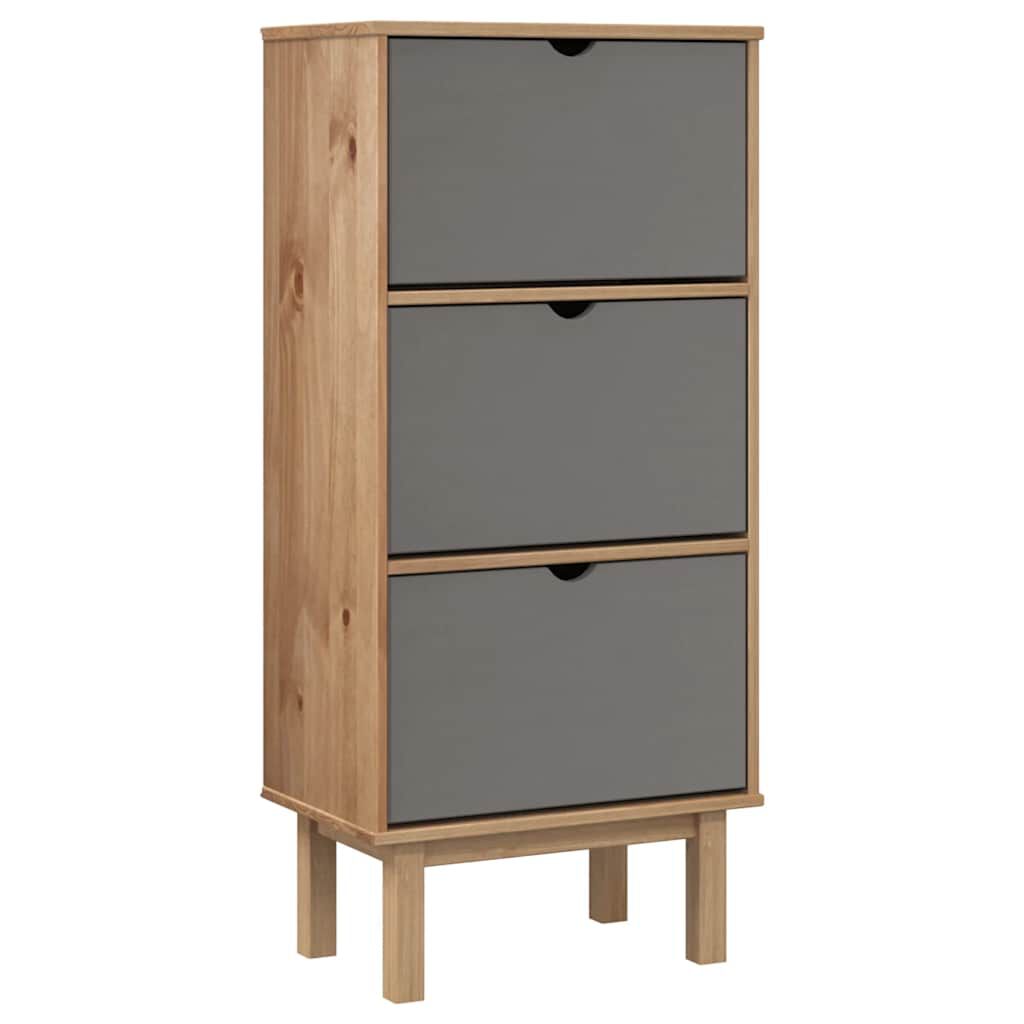 vidaXL Shoe Cabinet OTTA with 3 Drawers Brown&Grey Solid Wood Pine