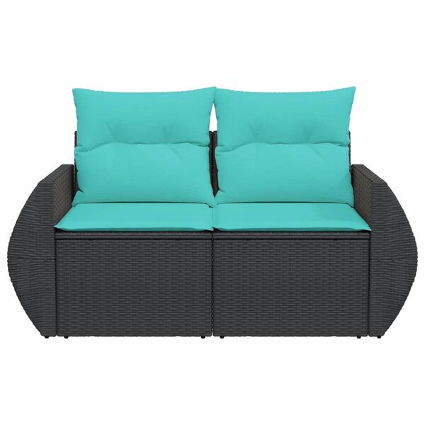 vidaXL Garden Sofa with Cushions 2-Seater Black Poly Rattan
