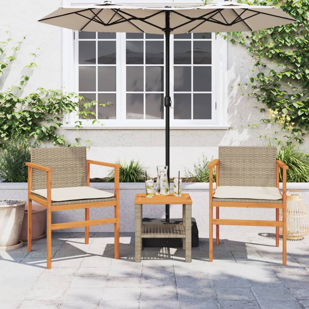 vidaXL Garden Chairs with Cushions 2 pcs Beige Poly Rattan&Solid Wood