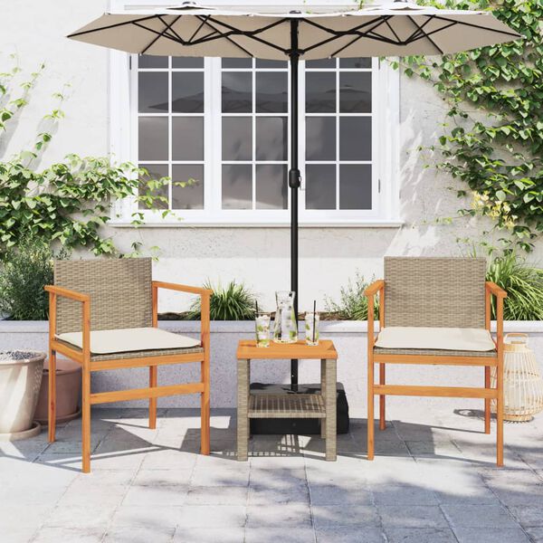 vidaXL Garden Chairs with Cushions 2 pcs Beige Poly Rattan&Solid Wood