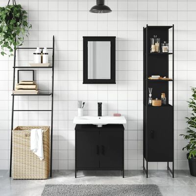 vidaXL 3 Piece Bathroom Furniture Set Black Engineered Wood