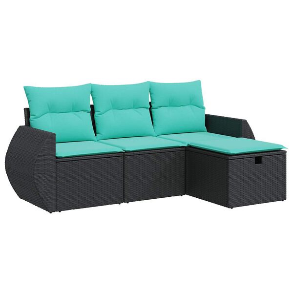 vidaXL 4 Piece Garden Sofa Set with Cushions Black Poly Rattan