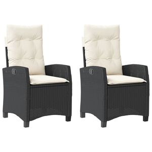 vidaXL Reclining Garden Chairs 2 pcs with Cushions Black Poly Rattan