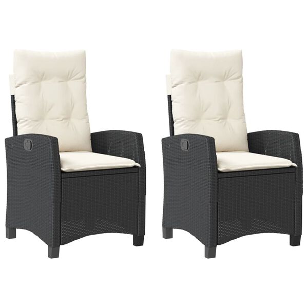 vidaXL Reclining Garden Chairs 2 pcs with Cushions Black Poly Rattan