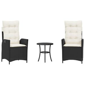 vidaXL 3 Piece Bistro Set with Cushions Black Poly Rattan