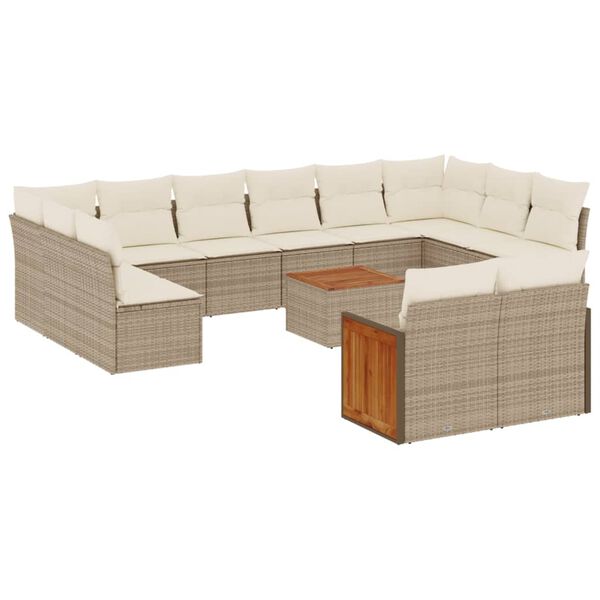 vidaXL 13 Piece Garden Sofa Set with Cushions Beige Poly Rattan
