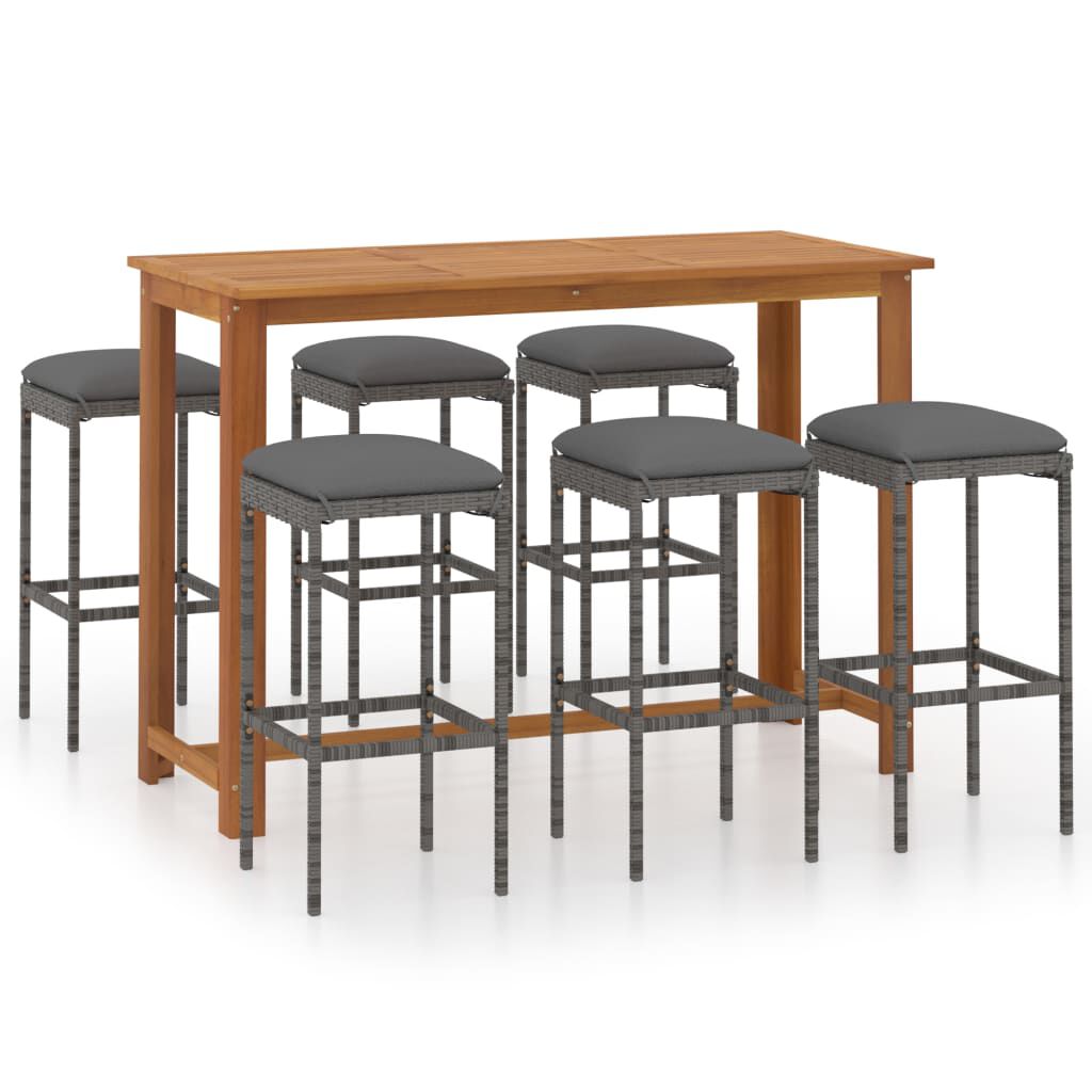 vidaXL 7 Piece Garden Bar Set with Cushions Grey