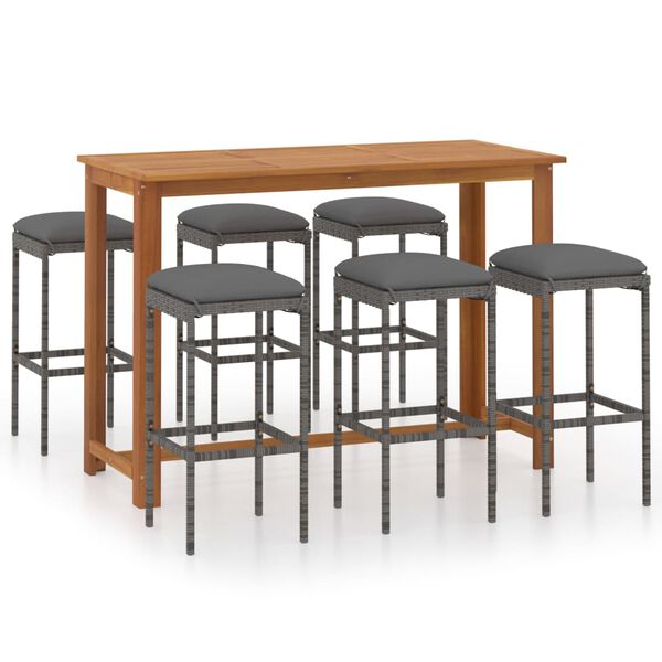 vidaXL 7 Piece Garden Bar Set with Cushions Grey