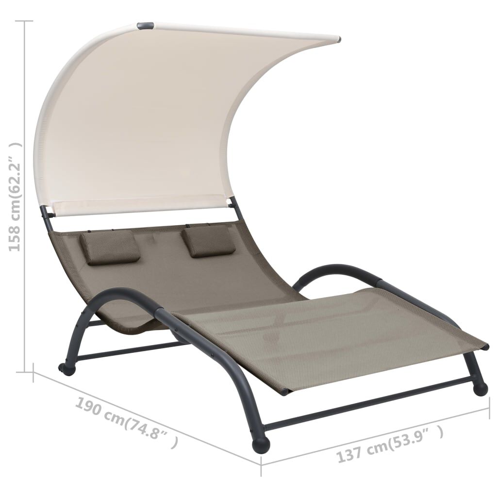 vidaXL Double Sun Lounger with Canopy Textilene Taupe