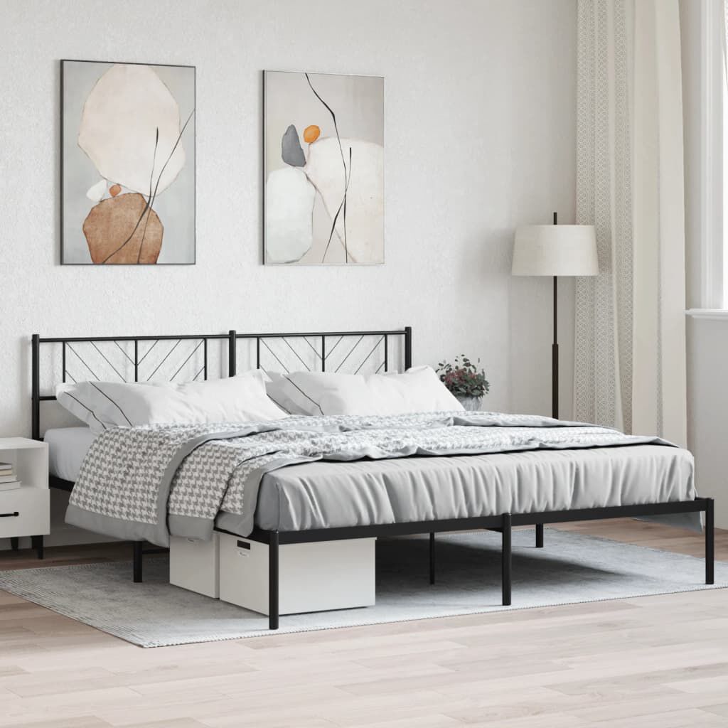 vidaXL Metal Bed Frame without Mattress with Headboard Black 183x213cm