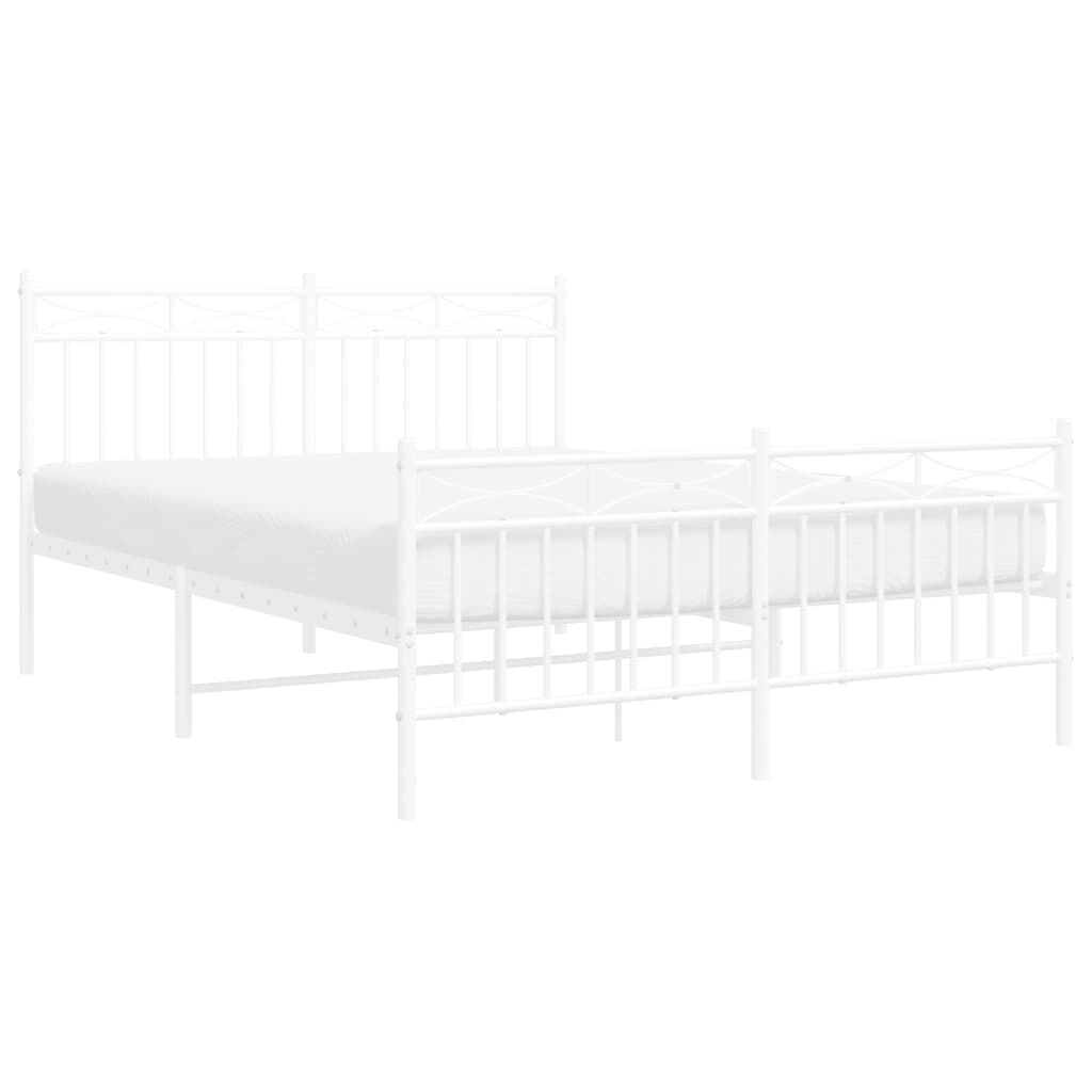 vidaXL Metal Bed Frame without Mattress with Footboard White 135x190cm
