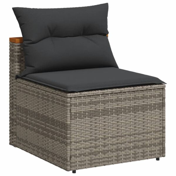 vidaXL Garden Sofas Armless with Cushions 2 pcs Grey Poly Rattan