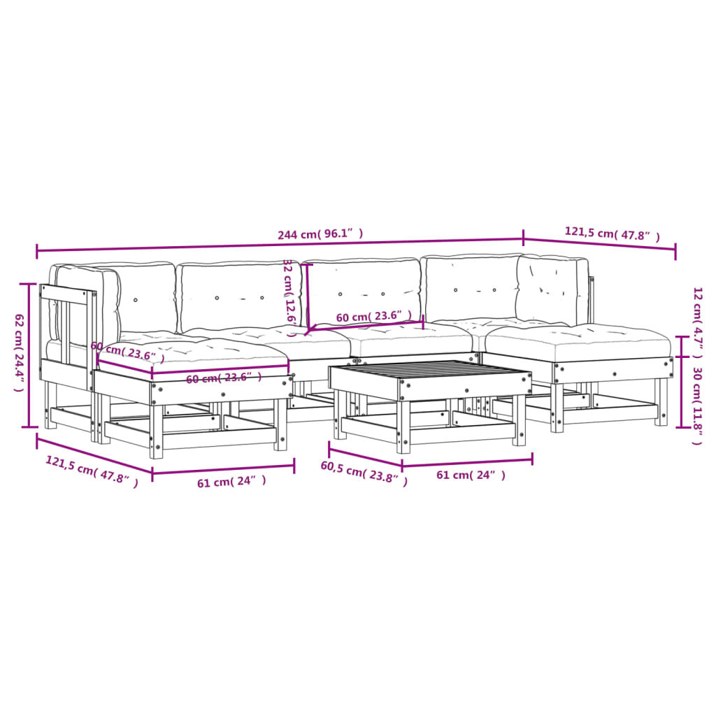 vidaXL 7 Piece Garden Lounge Set with Cushions Solid Wood