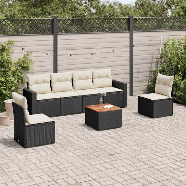 vidaXL 7 Piece Garden Sofa Set with Cushions Black Poly Rattan
