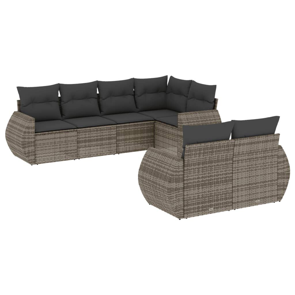 vidaXL 7 Piece Garden Sofa Set with Cushions Grey Poly Rattan