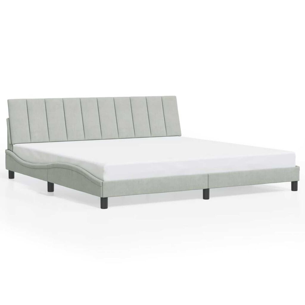 vidaXL Bed Frame with LED without Mattress "Hanko" Light Grey 193x203 cm Velvet