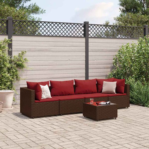 vidaXL 5 Piece Garden Lounge Set with Cushions Brown Poly Rattan