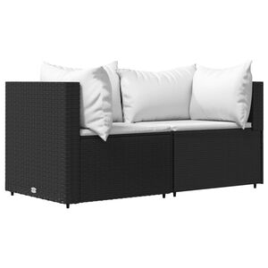 vidaXL Garden Corner Sofas with Cushions 2 pcs Black Poly Rattan
