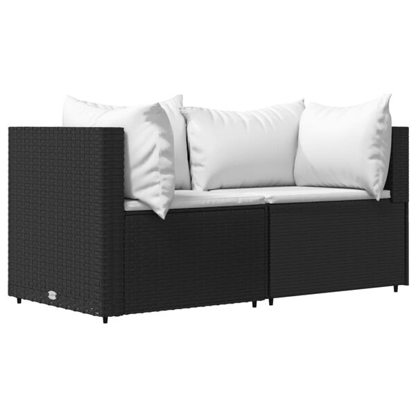 vidaXL Garden Corner Sofas with Cushions 2 pcs Black Poly Rattan