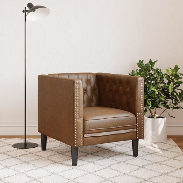 vidaXL Chesterfield Sofa Chair Brown Faux Suede Leather