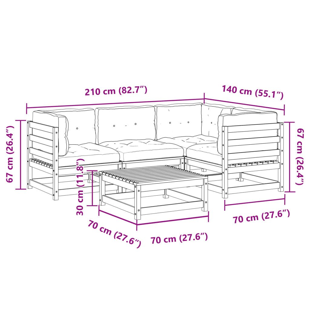 vidaXL 5 Piece Garden Sofa Set with Cushions Solid Wood Pine