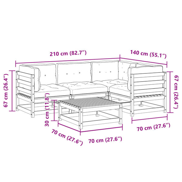 vidaXL 5 Piece Garden Sofa Set with Cushions Solid Wood Pine