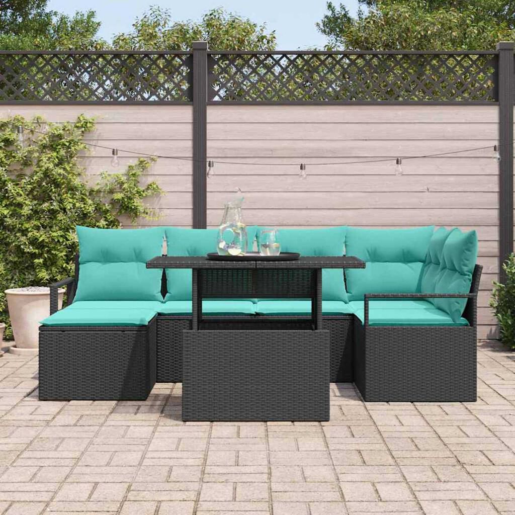 vidaXL Garden Sofa Set with Cushion 7 pcs Black and blue