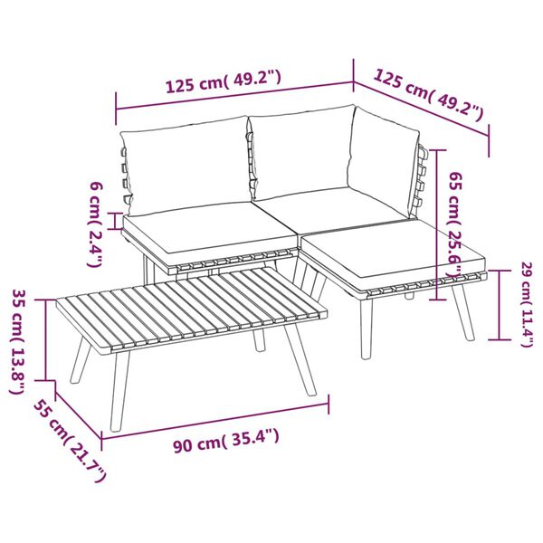 vidaXL 4 Piece Garden Lounge Set with Cushions Solid Wood Acacia