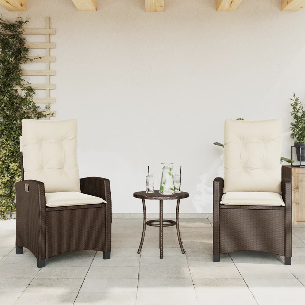 vidaXL 3 Piece Bistro Set with Cushions Brown Poly Rattan