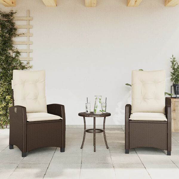 vidaXL 3 Piece Bistro Set with Cushions Brown Poly Rattan