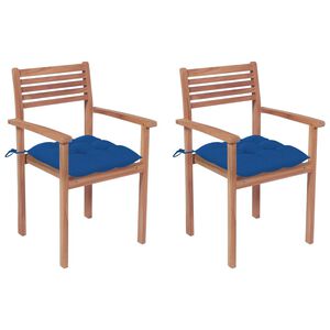 vidaXL Garden Chairs 2 pcs with Blue Cushions Solid Teak Wood
