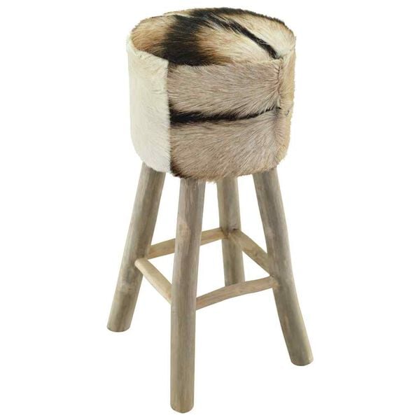 vidaXL Bar Stool Real Leather and Solid Teak Wood