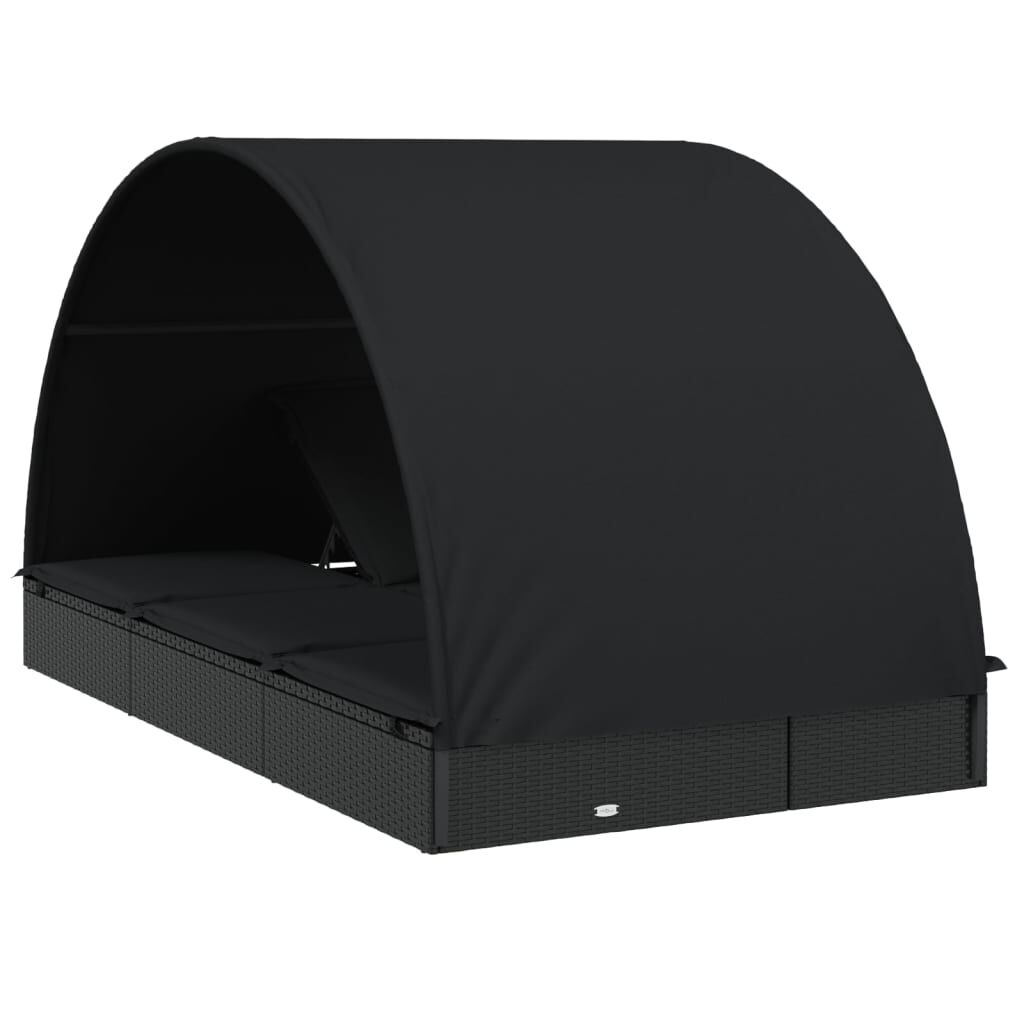 vidaXL 2-Person Sunbed with Round Roof Black 211x112x140 cm Poly Rattan