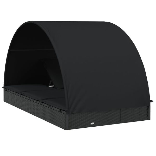 vidaXL 2-Person Sunbed with Round Roof Black 211x112x140 cm Poly Rattan