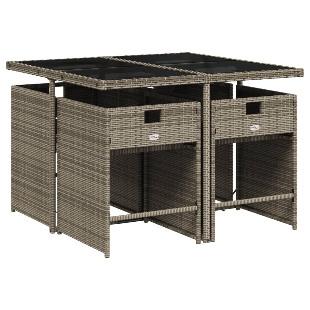 vidaXL 5 Piece Garden Dining Set with Cushions Grey Poly Rattan